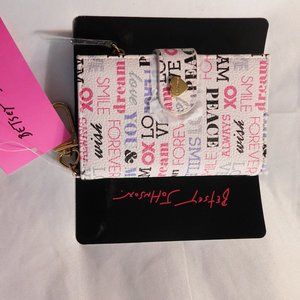 Betsey Johnson Wallet Card Case Peggable with Key Ring Peace Love Smile